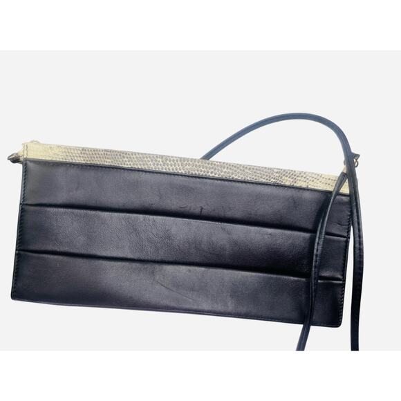 St. John Italian Leather Crossbody Black w/Snakeskin Embossing on Top & Sides - Picture 3 of 7